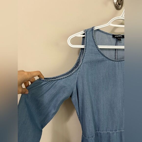 Express Denim Wrap Long Sleeves Dress - Picture 5 of 9